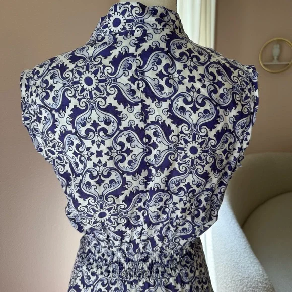 Temptation Positano Ieranto Dress Ceramica Blue Linen Size Medium - Picture 11 of 13